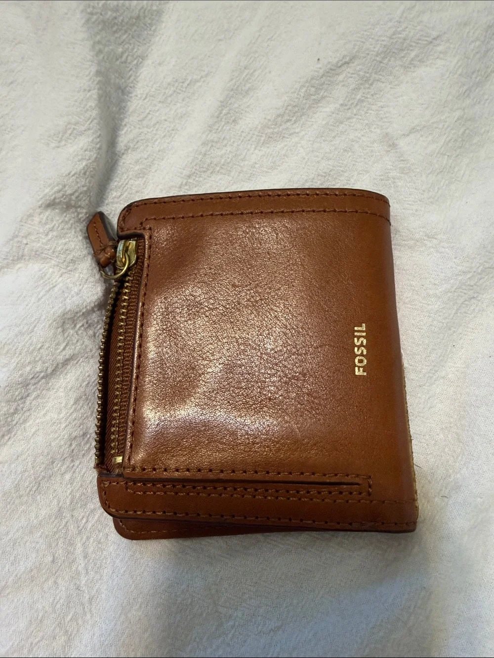 Fossil Logan RFID Small Leather Chevron Patchwork Bifold Wallet - Pink Brown